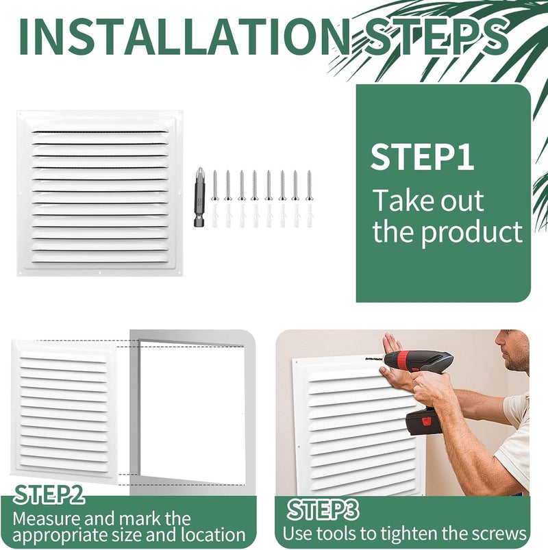 PTLEVYN Gable Vents (10" x 10" 3Pcs) Aluminum Walls, Lofts, Garages more, More with Screens, Metal Shed Vents, Outdoor Houses, Loft Ceiling Reinforcement, Square Vents, Blinds, Exterior Grille(White) - Image 4